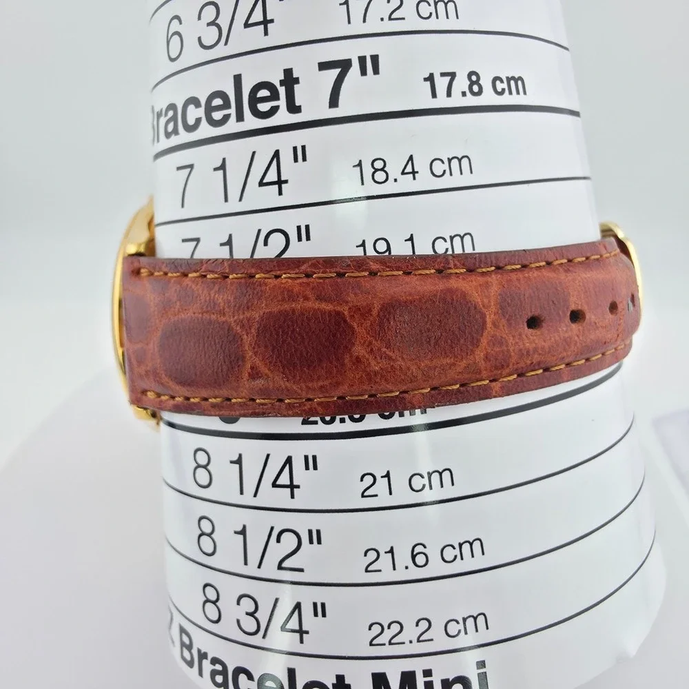 Vtg SEIKO PULSAR Watch Date Indicator Brown Croc Leather Band Gold Tone 8